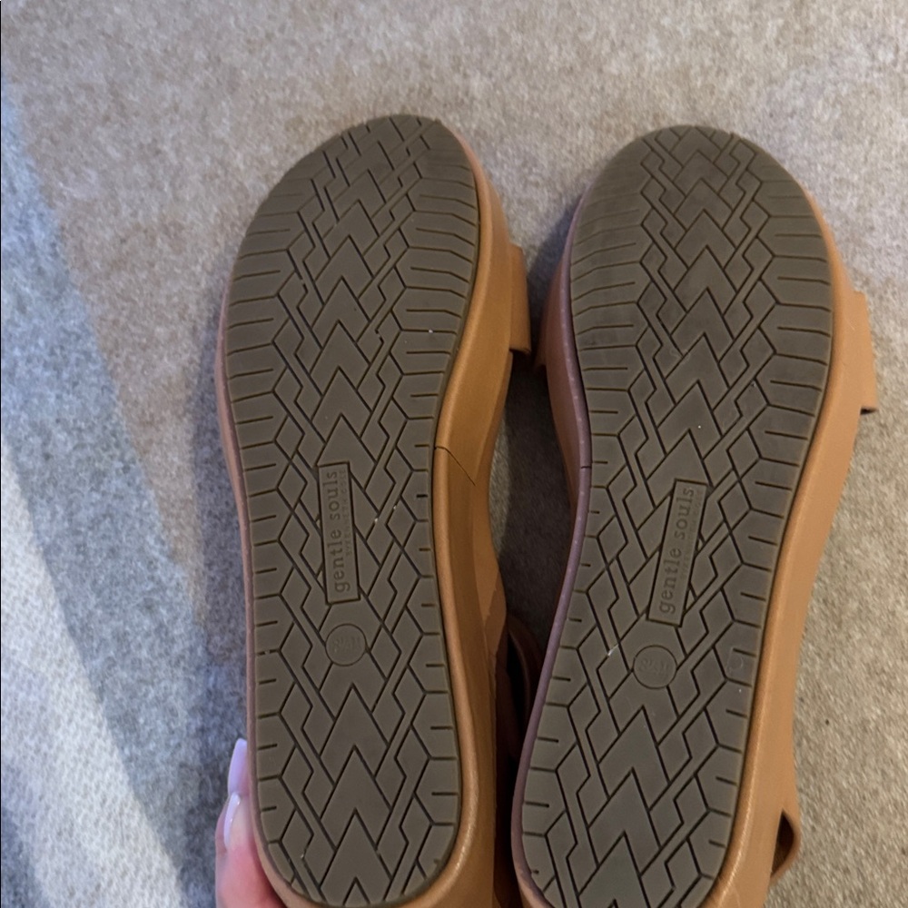 Gentle Souls by Kenneth Cole Tan Ankle-Strap Leather Sandals - Picture 8 of 9